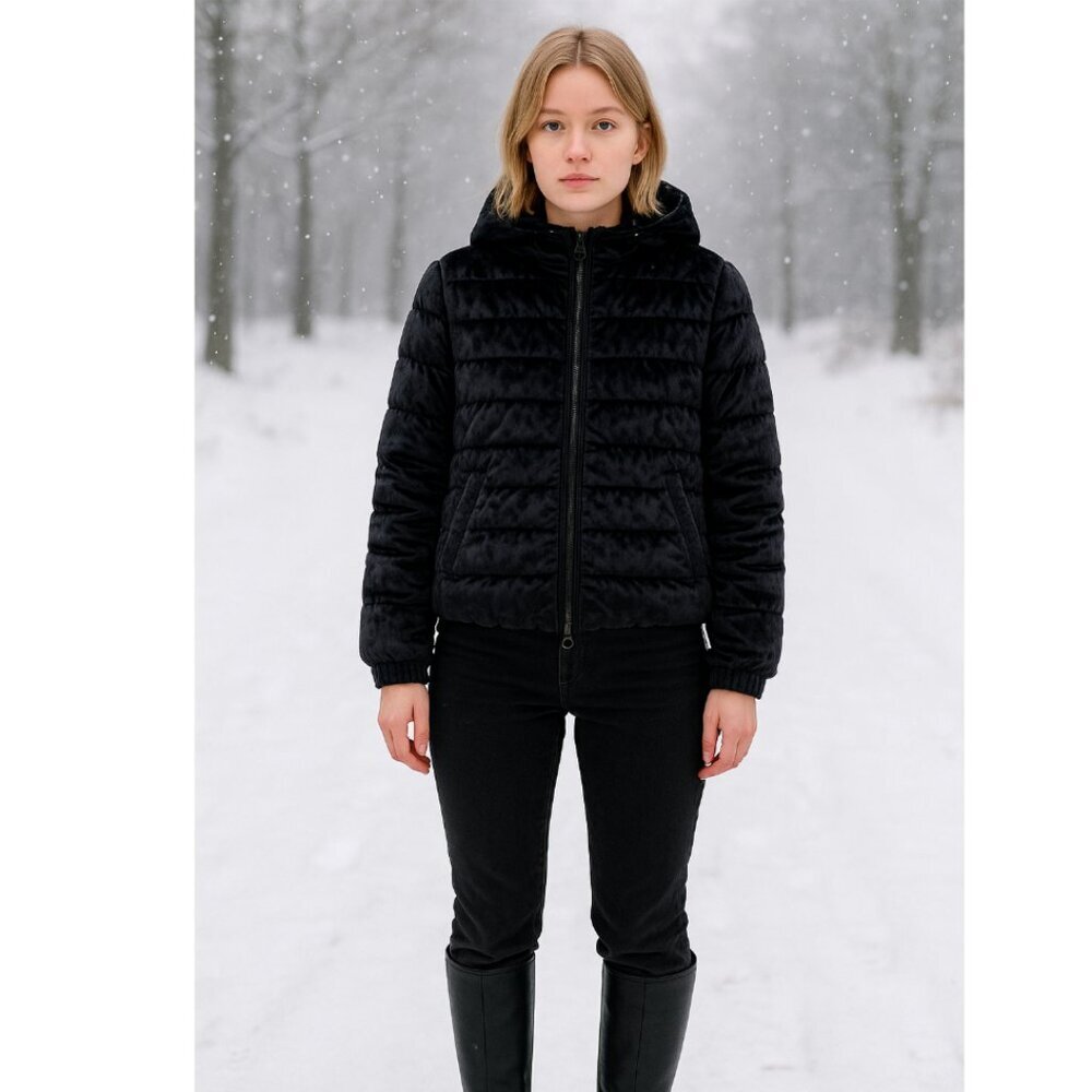 SNOWMAN New York Crushed Velvet Down Full Zip Hoodie Jacket